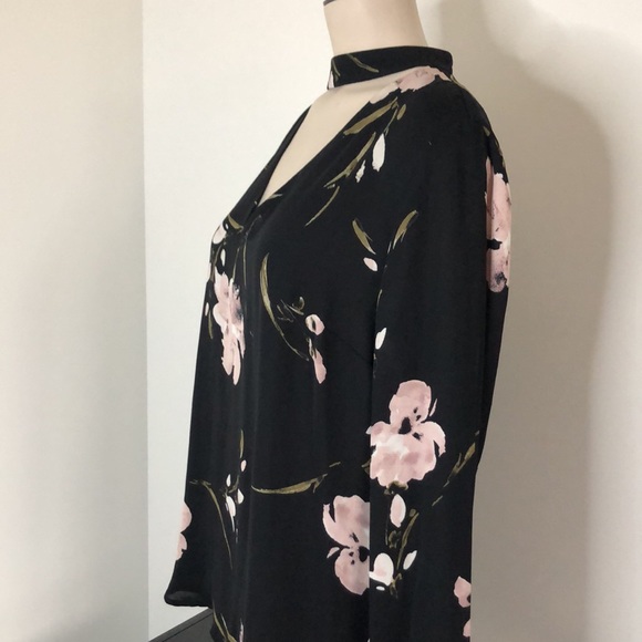 Dynamite Black Blouse Floral Design & Choker Neck - Picture 3 of 6